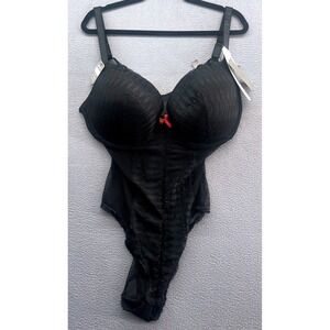 Daisy Fuentes Teddy 2x Full Figure Black Lace Mesh Push Up Snap Crotch